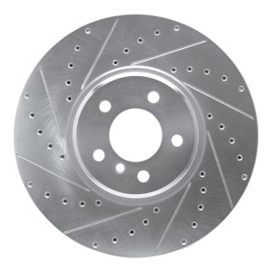 BMW X6 Brake Rotor (1) - Front Left - R1 Concepts - Drilled & Slotted - Silver - `08-`19